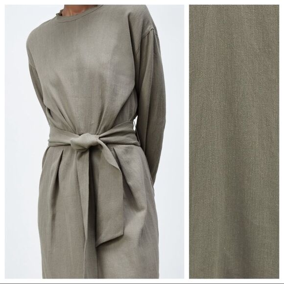 SOLD❌Zara Linen blend khaki midi dress - Picture 4 of 15
